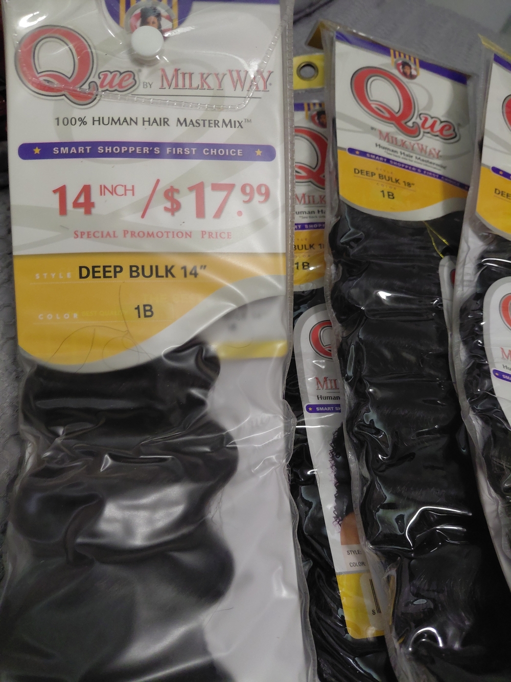 Que by Milky Way Deep Bulk 14" Human Hair Weave - 1B Black